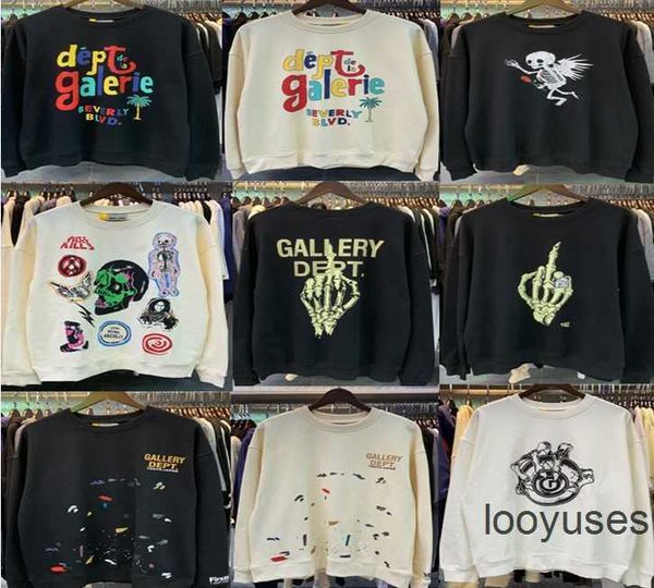 

men hoodies dept galleryes fashion streetwear sweater american street high loose women casual round neck pullover long sleeve brand, Black