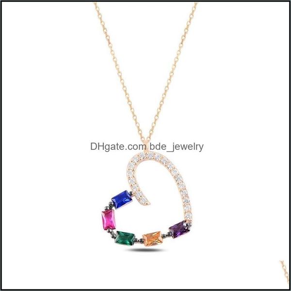 

chains chains sier 925 sterling heart colored baguette zircon cubic zirconia necklace drop delivery jewelry necklaces pendants dhuzy, Silver