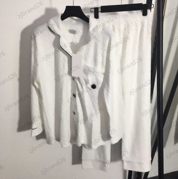 

womens two piece pants two pieces sets full body lettered logo jacquard lapels loose shirt high-waisted casual wide-leg trousers women clot, White
