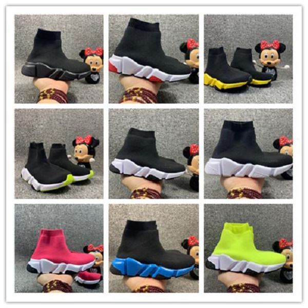 

2020 fashion kids socks boots children athletic shoes casual flats speed trainer sneaker boy girl high-running shoes black white 24-35 y