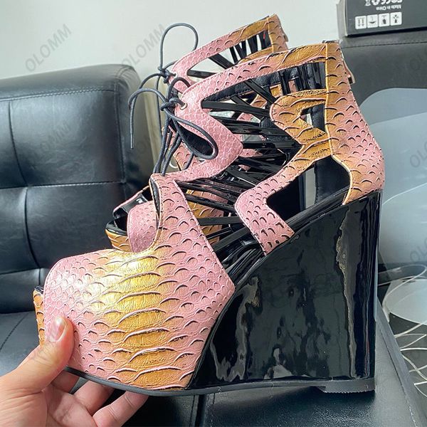 

olomm new arrival women platform sandals wedges heels peep toe pretty pink night club shoes ladies us plus size 5-20, Black