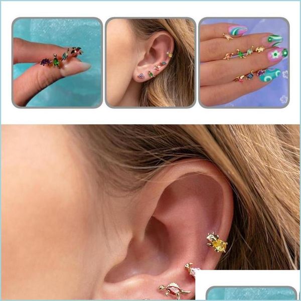 

stud stud alloy 1pc cute cubic zirconia earring wear resistant women dinosaur shape jewelry accessory drop delivery earrings dhug4, Golden;silver