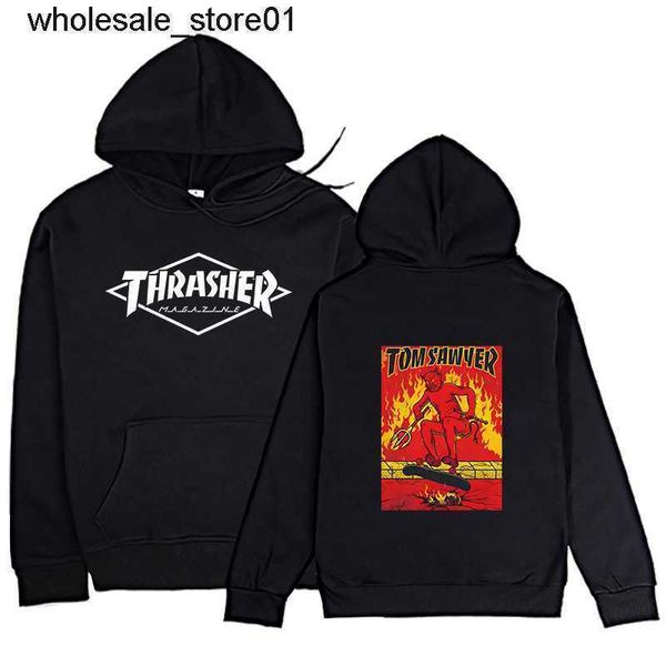 

men's hoodies sweatshirts designer fashion brand sweater thrasher letter flame print sweater street hoodie, Black