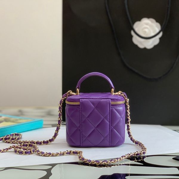 

10a mirror quality sheepskin luxury designer mini vanity case women cosmetic bags chain handbag with box c106247i