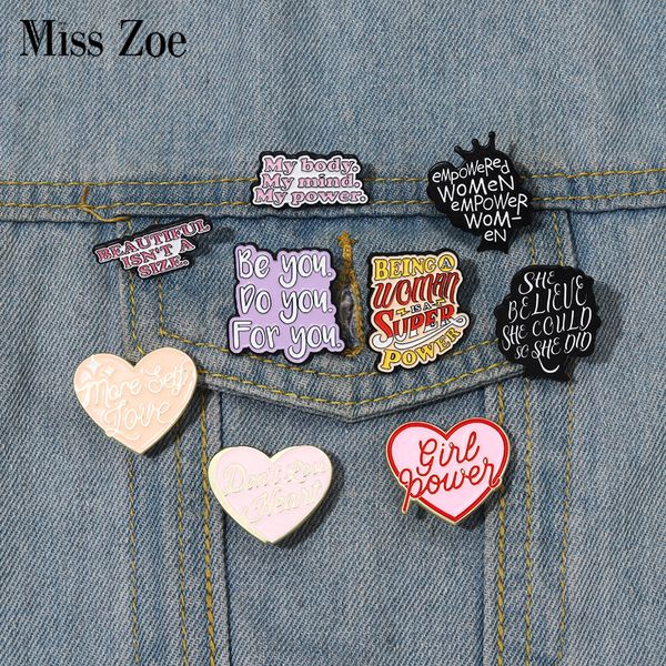 

girl power enamel pins custom don't lose heart more self love brooches lapel badges feminism jewelry gift for women friends, Gray