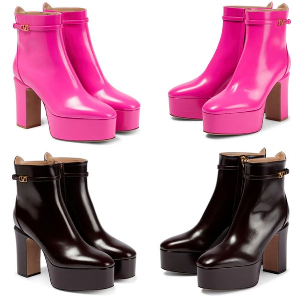 

winter women ankle boots high-heel boot tan-go shiny leather reflects light almond toe cap latest fashion platform ankle bootss, Black