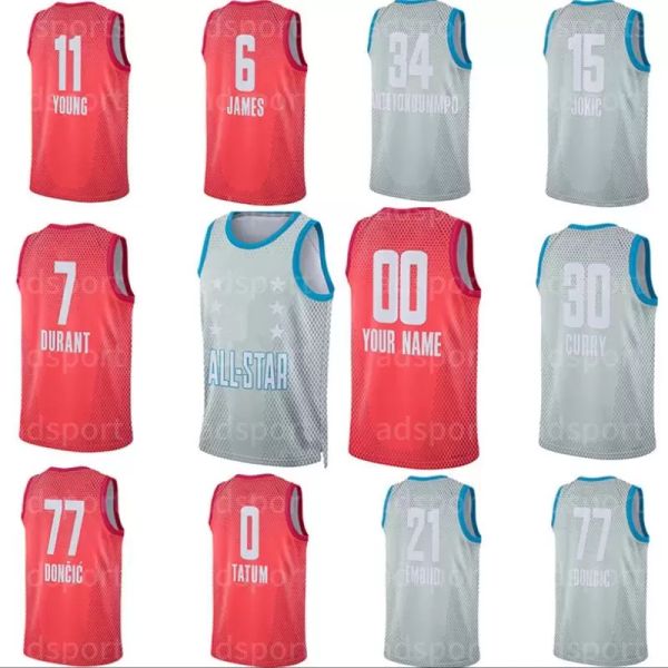 

2022 all-star basketball jerseys 6 james stephen curry kevin giannis durant antetokounmpo towns joel demar derozan embiid jayson jokic tatum, Black;red