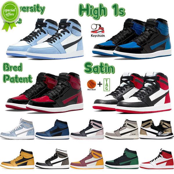 

2022 basketball shoes high 1 1s sneakers dark mocha bred patent heritage hyper royal university blue twist atmosphere high sports, Black