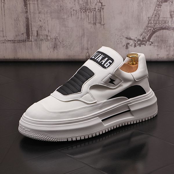 

european style dres party wedding shoes fashion white vulcanize breathable casual sneakers round toe thick bottom business leisure walking l, Black