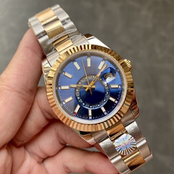 

sky mens watch internal rotation blue ceramic 40mm dial automatic machine 904l stainless steel automatic calendar sapphire mirror classic lu, Slivery;brown
