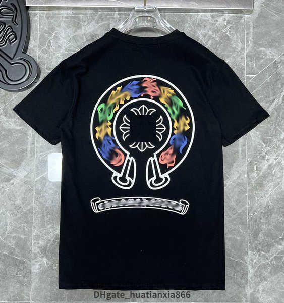 

new classic mens t shirts ch brand fashion men sanskrit letter t-shirt horseshoe cross designer tshirts man hip hop sweater summer loose wom, White;black