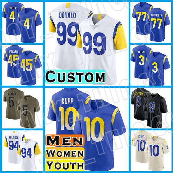 

aaron donald matthew stafford cooper kupp football jersey jalen ramsey bobby wagner cam akers fuller rams van jefferson tyler higbee allen r, Black;red