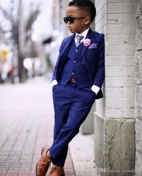 

royal blue boy' formal wear wedding tuxedos 2022 two button notched lapel kids party suit ring bearer suits jacket pants vest, Black