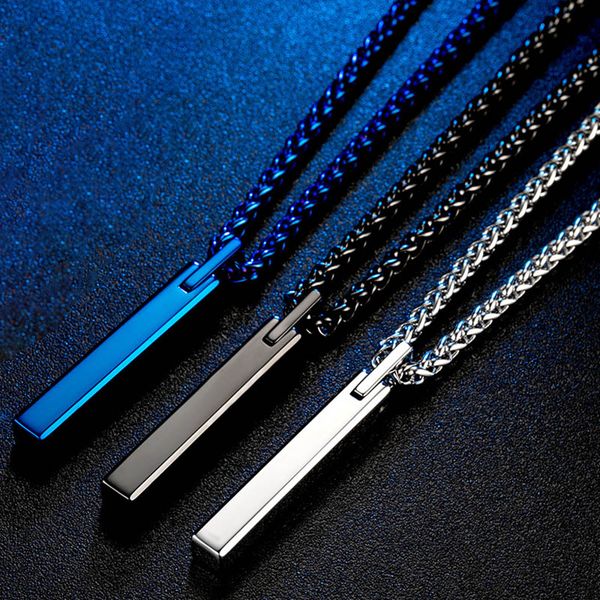 

black blue tungsten steel bar pendant necklace stainless steel chain for men women necklaces fashion fine jewelry gift, Silver