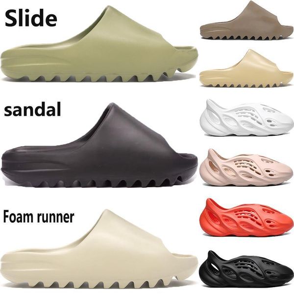 

2021 with box slipper foam runner sandal shoes resin bone triple black white desert sand pantoufle mens women fashion slides zbv