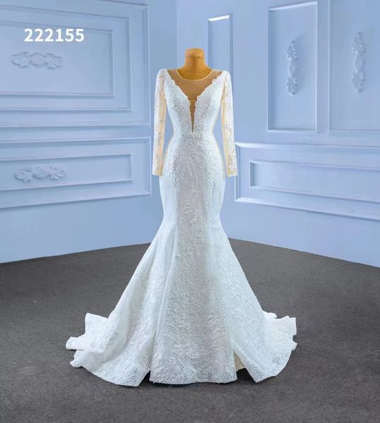 

bride's wedding dress white deep v-neck long sleeve shows high thin fish tail temperament tailored sm222155