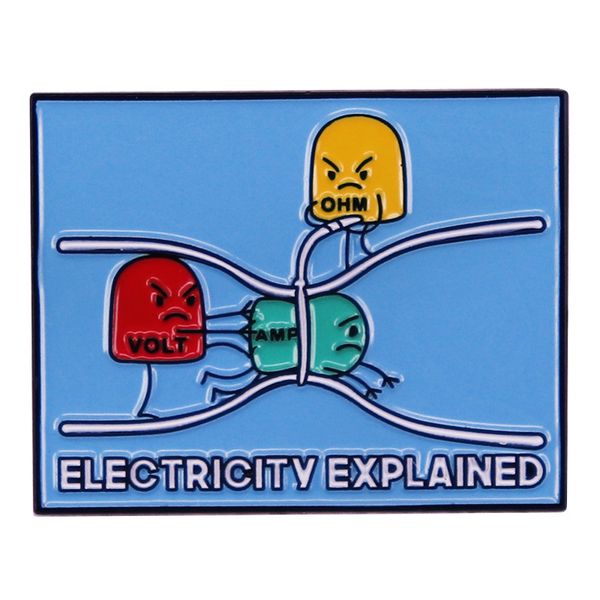 

graphic cartoon electricity explained brooch metal badge accessory gift for science students cute anime movies games hard enamel pins collec, Blue