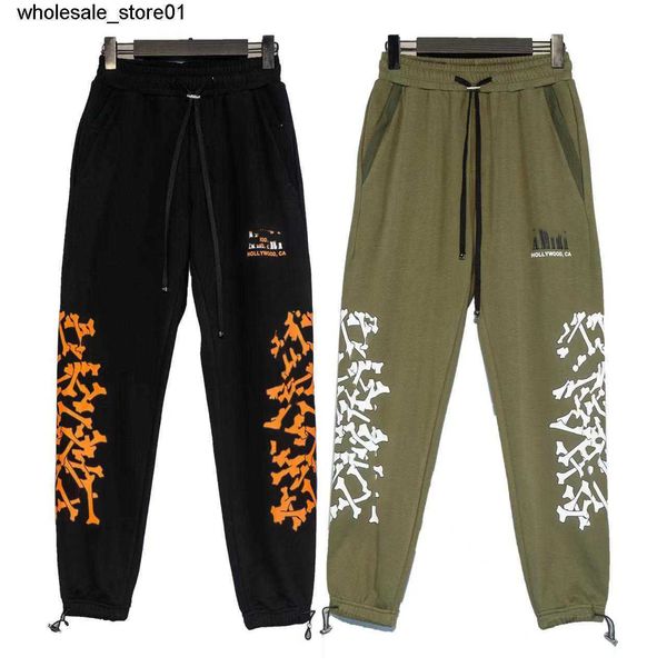 

men's pants designer new fashion brand amirs bone print straight guard men women's leggings sport pants, Black