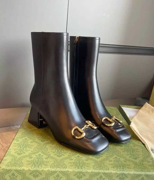 

boots ankle boots lady high heels elegant winter brands horsebit women 's gold-tone square toe booties famous party wedding dress eu35-, Black