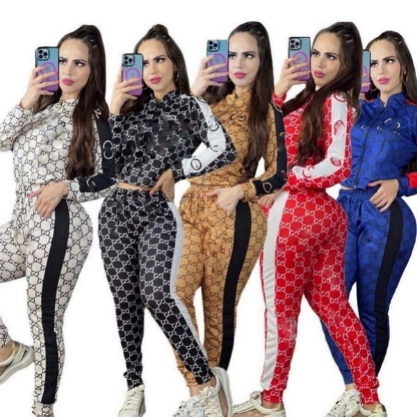 

designer brand women tracksuits jogging suit print two piece sets long sleeve outfits sportswear pullover pants zip sweatsuits 2022 fall win, Gray