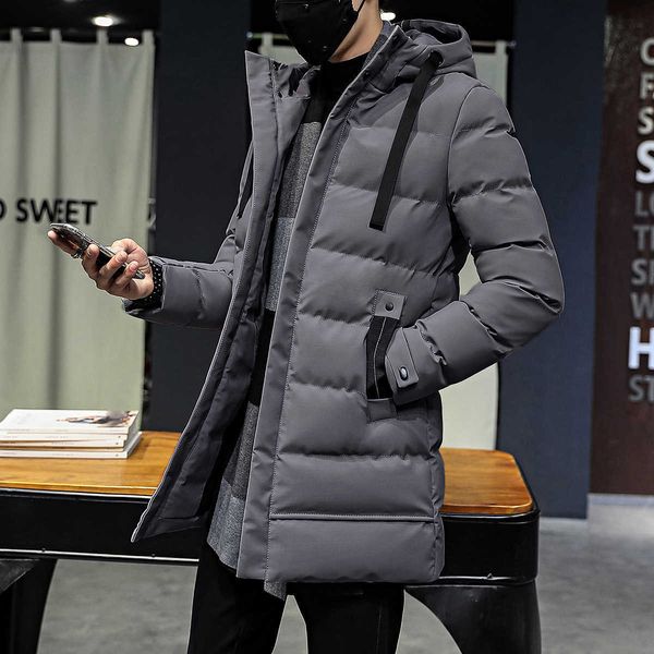 

winter new 2022 coat men's mid length youth thickened warm down cotton shirt, Black