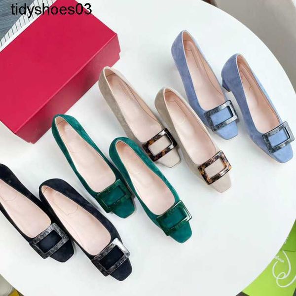 

roger viver square button thick heel single shoes black leather shallow mouth commuter viv choc metal buckle patent leather ballerinas flats