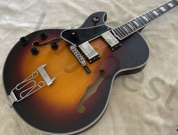 

lvyelectric guitar left hand hollow body jazz tobacco burst chrom partts chrome cover pickup rosewood fingerboard free
