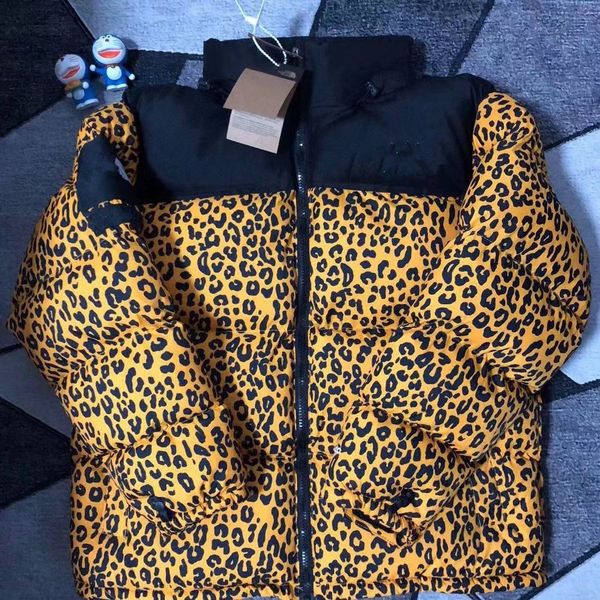 

18fw leopard down jacket hooded nuptse jacket deciduous leaves print nuptse coats couple coat winter outerwear fashion hfttyrf024 m-3xlm-3xl, Black;brown