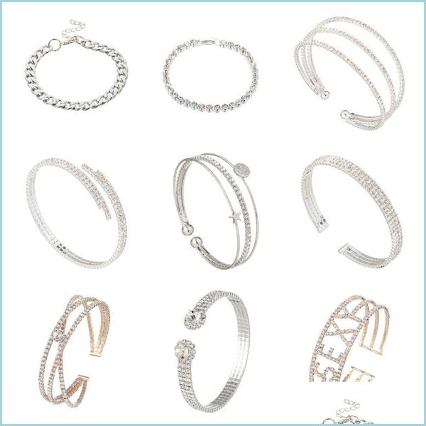 

bangle bangle fashion ladies gold plated sier bracelet crystal rhinestone elastic wristband wedding bridal gift jewelrybangle drop d dhr1m, Black