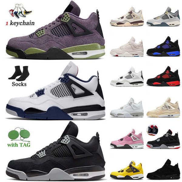 

designer sneakers with socks jumpman 4 men basketball shoes fashion 4s canyon purple midnight navy craft canvas black cat red thunder