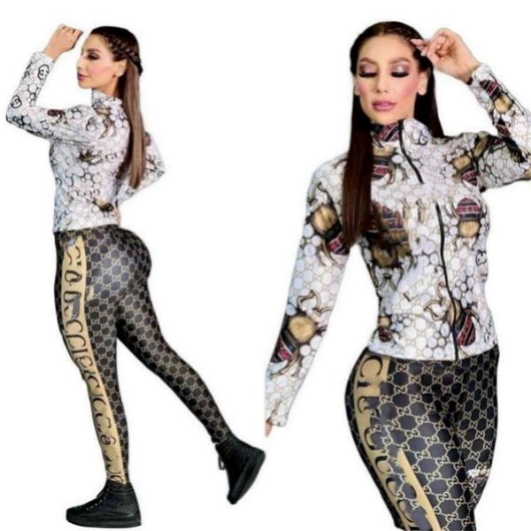 

designer brand women tracksuits jogging suit print jacket pants two piece sets long sleeve lady outfit zip sweatsuits stand collar fall wint, Gray