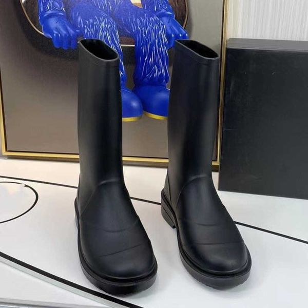 

shoes brand casual long boots women 2022 new knight waterproof middle rain boots long women, Black