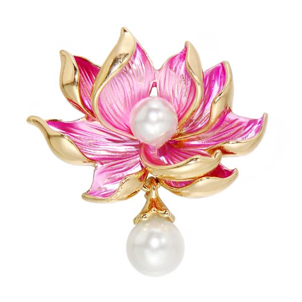 

vintage pearl big enamel lotus flower brooches high end fine designs decorative pins for clothes women accessories, Gray