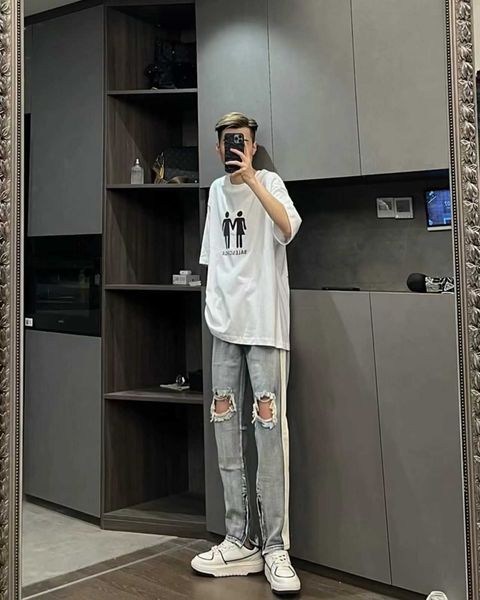 

pants men's fashion fog jeans high street broken men brand ins versatile relaxed blue justi biber ripped hip hop slim fit designer