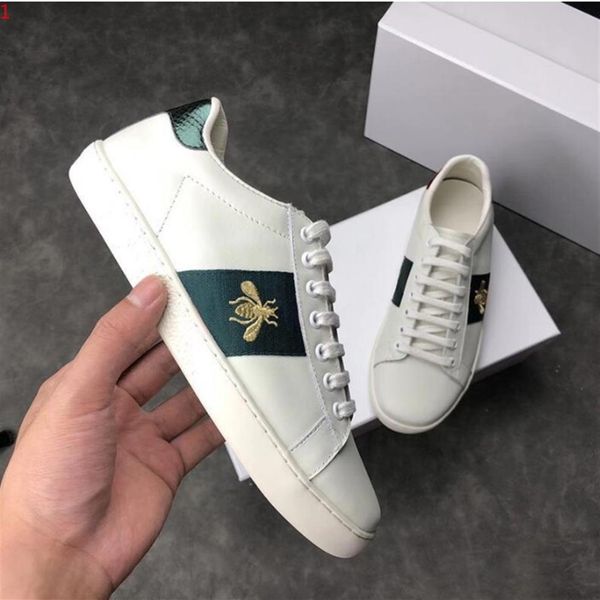 

genuine leather flats designer men women classic casual shoes python tiger bee flower embroidered cock love sneakers mhj156132233m, Black
