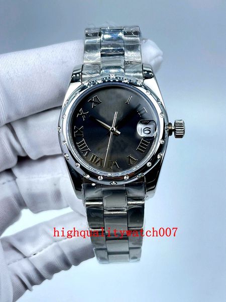 

elling excellent ladies watch 31mm 18k white gold with diamonds red dial 178334 automatic 2813 mechanical stainless steel bracelet women&#03, Slivery;brown