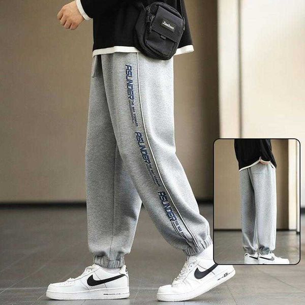 

casual pants for men in spring and autumn korean fashion handsome leggings pants with drawstring in autumn and winter loose sports, Black