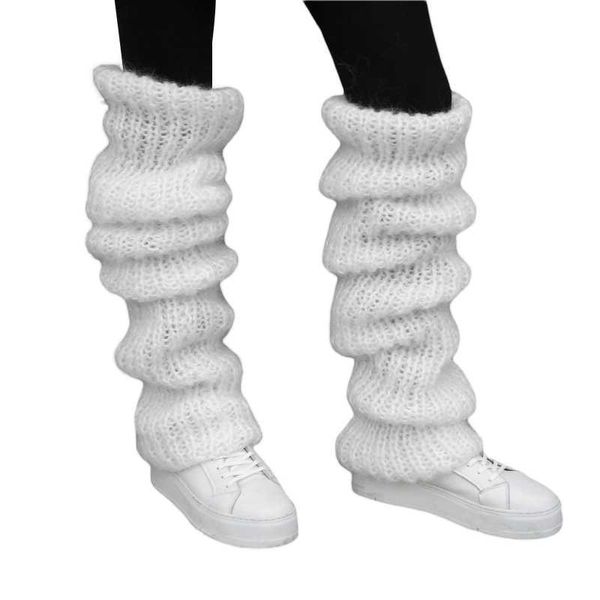 

socks hosiery q1fa women winter chunky crochet knitted warm leg warmers long socks solid color thermal slouchy furry boot cuffs stockings t2, Black;white