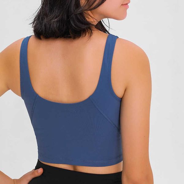 

lu-2022 women yoga bra sports vest fitness underwear tanks solid color lady outfits shirts with removable cups exercise bra, White;red