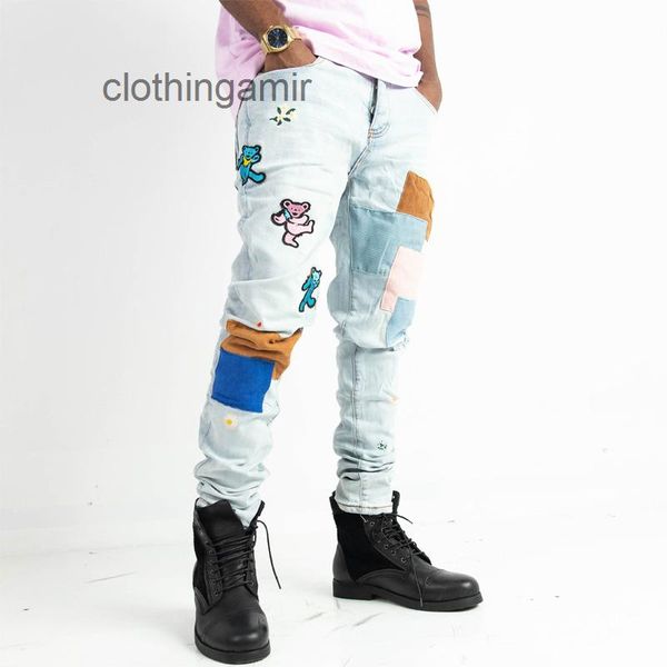 

designer amirs 2022 jeans off bear embroidery patch cloth wash water blue slim beggar pants man