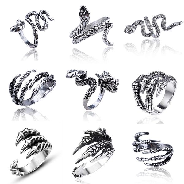 

band rings vintage animals dragon claw snake ring men women punk hip hop opening adjustable fashion personality gothic jewelry gift smtg4, Silver