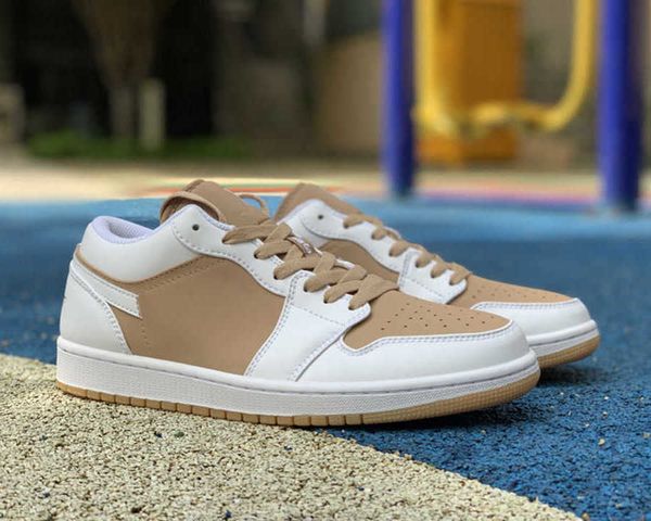

designer shoes jumpman 1 low mens basketball 1s white hemp gum yellow womens running outdoor sports sneakers, Black