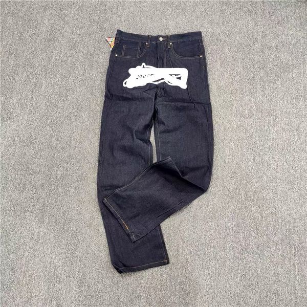 

2022 brand new b-b-c jeans iced running dog men's hip-hop non-elastic casual washed button cartoon print puree jeans, Blue