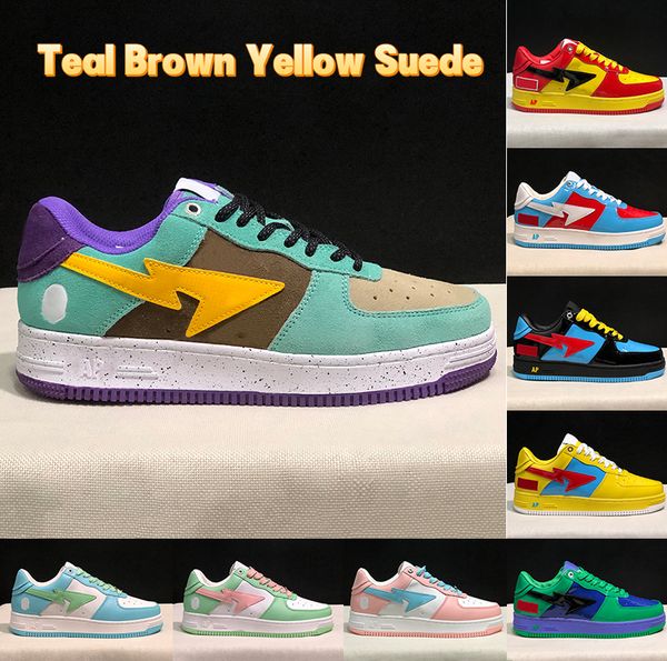 

new casual shoes nigo bathing apes sta low sneaker comics yellow red blue black green royal bordeaux grey brown mint teal suede orange pink