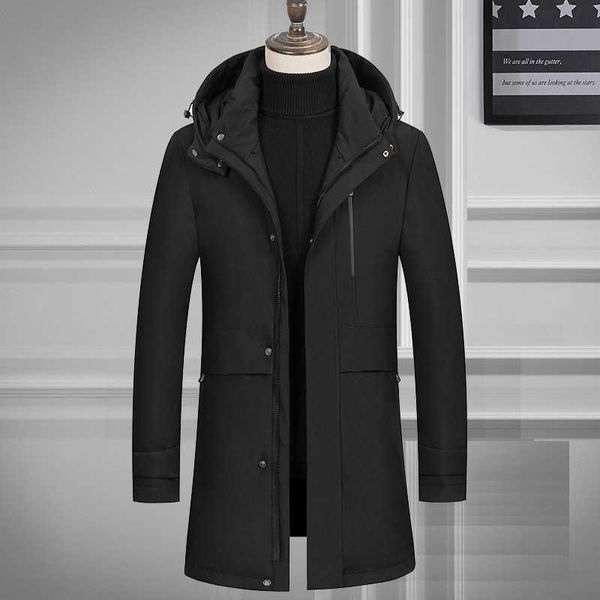

middle aged loose down jacket men's medium and long hooded middle-aged and elderly thickened suit, Black