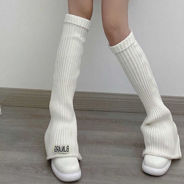 

socks hosiery harajuku cute flared knitted leg warmers novel girls kawaii white winter loose foot cover knee high lolita leg warmer socks t2, Black;white