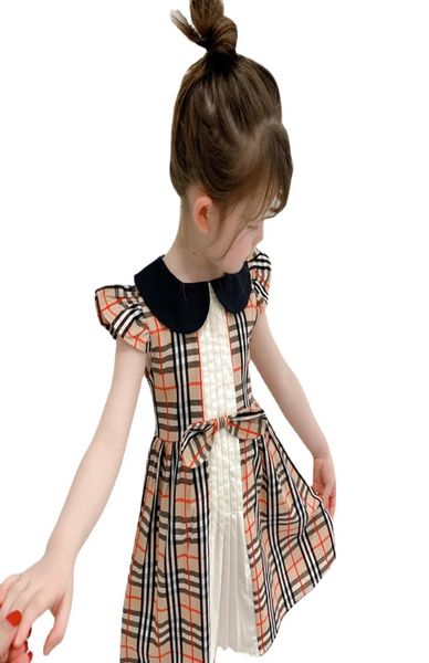 

girls dresses designer clothing classic grid round neck short sleeve kids dress summer knitwear suit party trip with beach 3 style1037015, Red;yellow