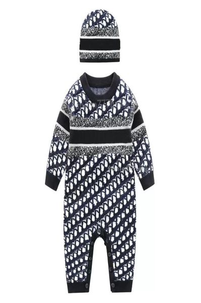 

retail kids designer knitting romper baby boy girl long sleeve crew neck cotton clothes newborn children sweater onepiece onesies2724042, Blue