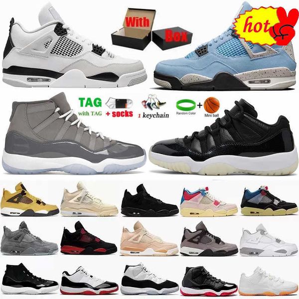 

2022 4 mens basketball shoes university blue military black cat white oreo low 72- legend sail bred 4s sneakers 11 11s cool grey shimmer