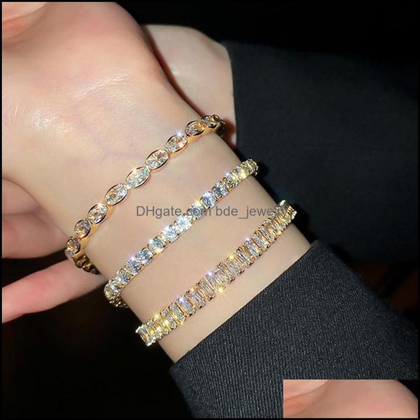 

tennis trendy design 14k gold plated geometric zircon tennis bracelet for women girl accessories korean fashion jewelry aaa party 24 dhnfg, Golden;silver